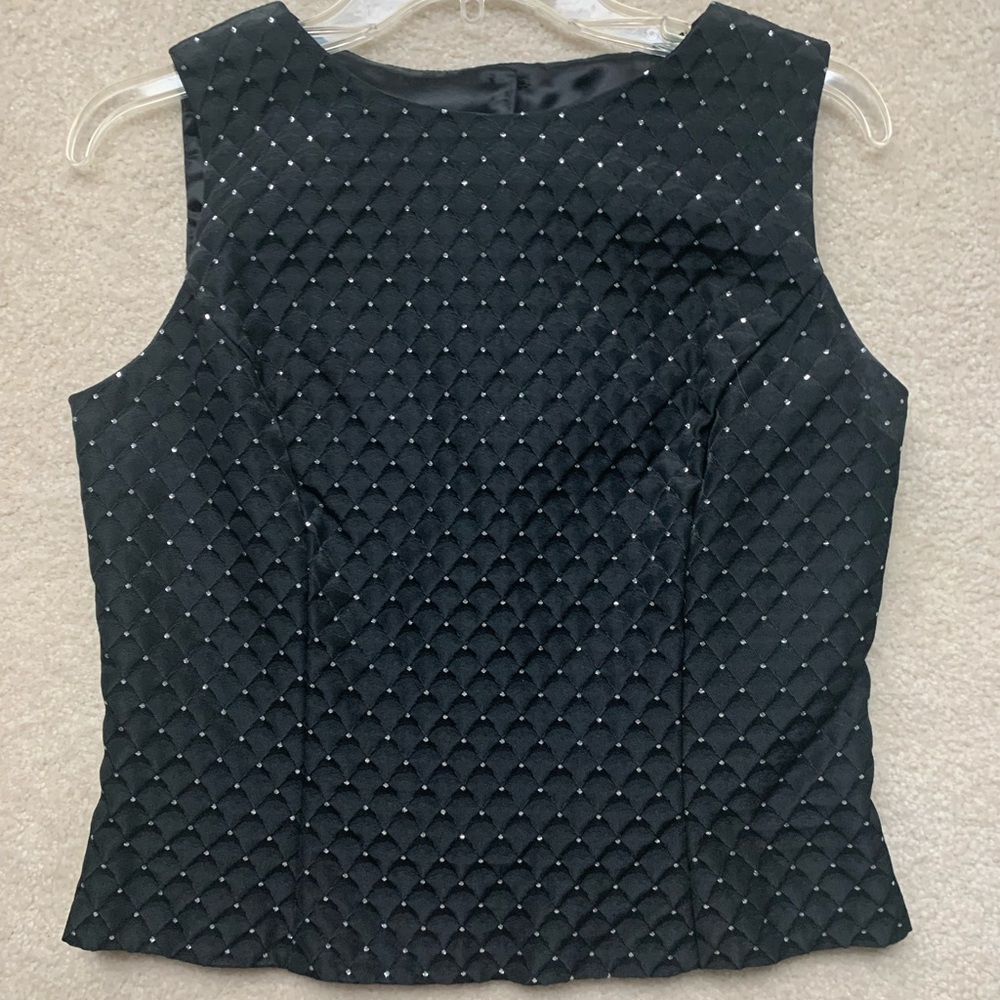 Scott McClintock, Pretty, cocktail top, black with silver threading (dots).